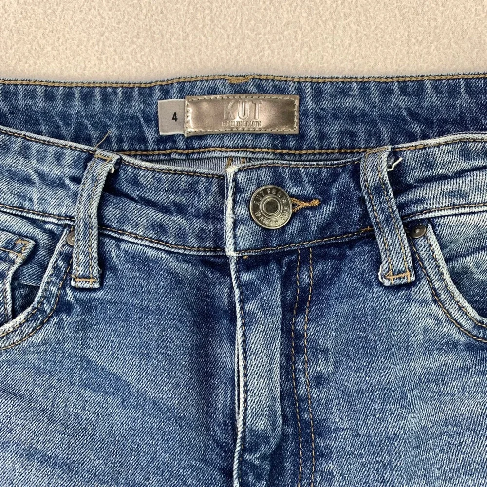 Kut from the Kloth Jane Long Jean Shorts Womens 4 Blue Distressed Hi-Rise Denim